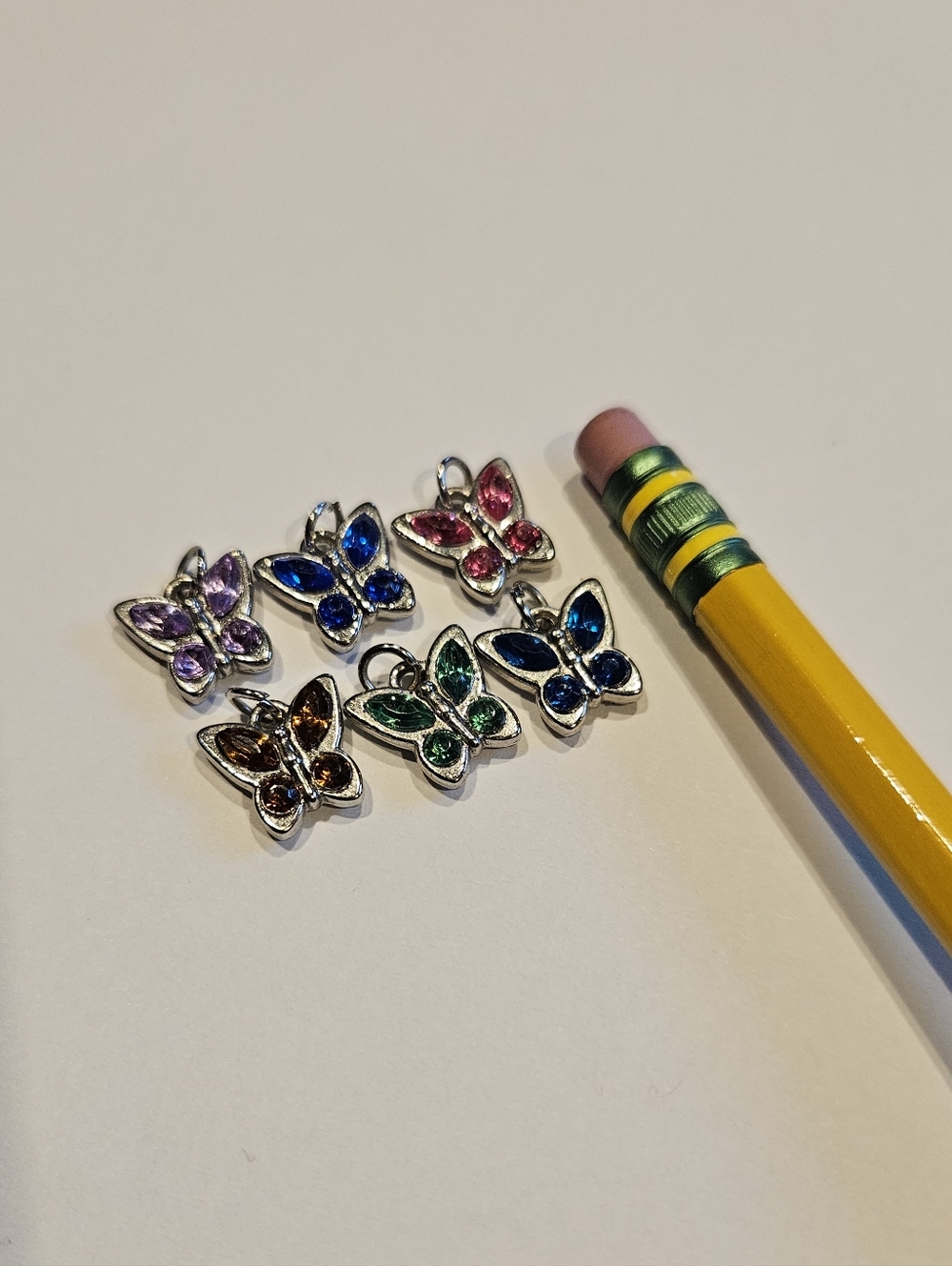 Free With Purchase (NEW) Set Of 6 Nickel Free Colorful Butterfly Charms - Silver - Picture 2 of 3